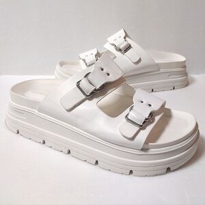 Steve Madden Hanni Dual Band Platform Adjustable Slip-On Chunky Sandals White 10